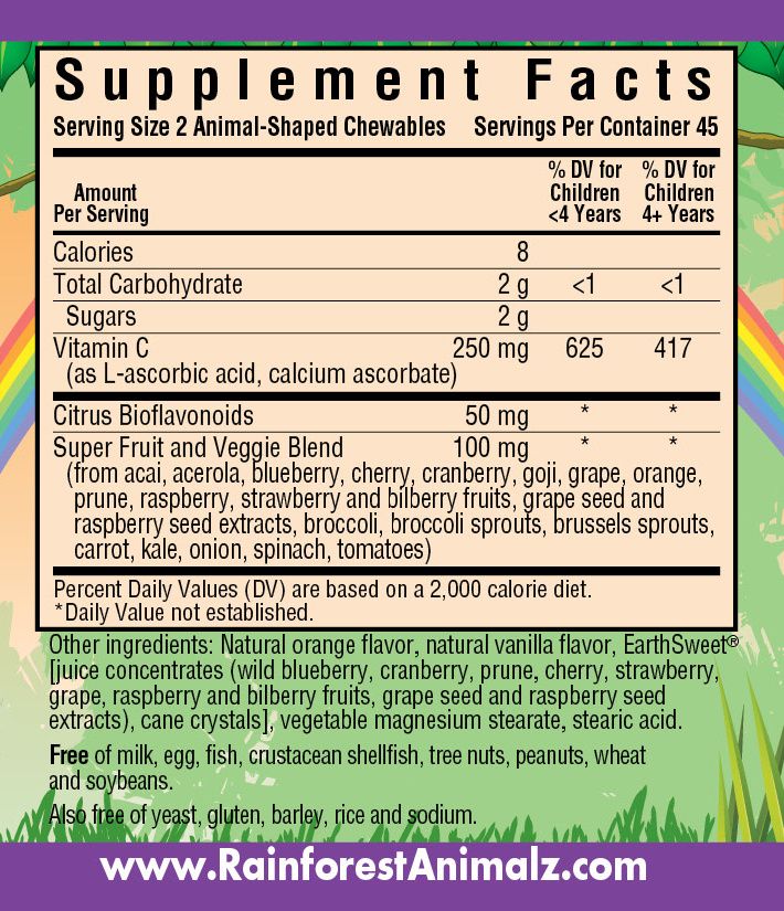 A package of Bluebonnet Super Earth® Rainforest Animalz® Vitamin C