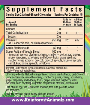 Supplement Facts for Bluebonnet Super Earth® Rainforest Animalz® Vitamin C