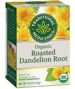 A box of Traditional Medicinals Organic Roasted Dandelion Root Tea