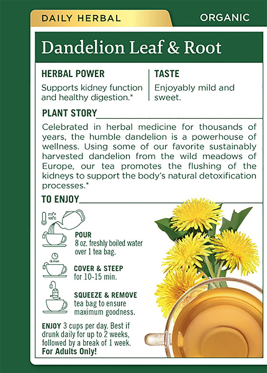Traditional Medicinals Dandelion Leaf & Root Tea 16 bags