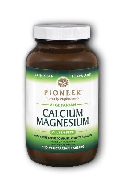 A jar of Pioneer Calcium Magnesium - Vegetarian