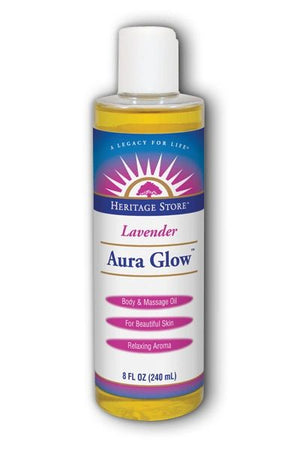 A bottle of Heritage Store Aura Glow Lavender 8 oz