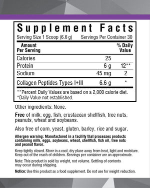 Supplement Facts for Bluebonnet BEAUTIFUL ALLY® COLLAGEN TYPE I + III POWDER