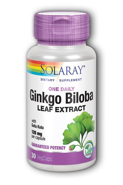 A bottle of Solaray Ginkgo Biloba Leaf Extract One Daily