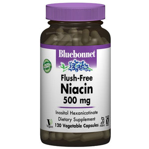 A bottle of Bluebonnet Flush-Free Niacin 500 mg