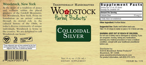 Label for Woodstock Herbal Products Colloidal Silver 4 oz