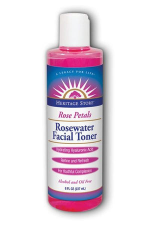 A bottle of Heritage Store Rosewater Facial Toner