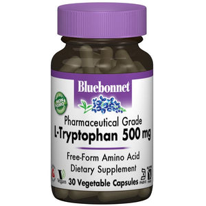 A bottle of Bluebonnet L-Tryptophan 500 mg
