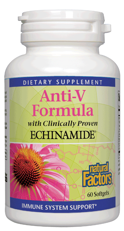A bottle of Natural Factors ECHINAMIDE® Anti-V Formula