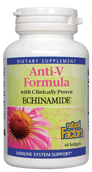 A bottle of Natural Factors ECHINAMIDE® Anti-V Formula