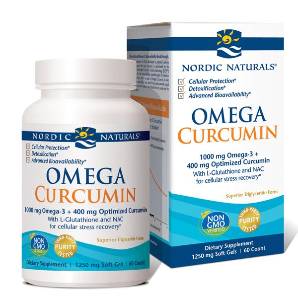 A package and bottle of Nordic Naturals Omega Curcumin