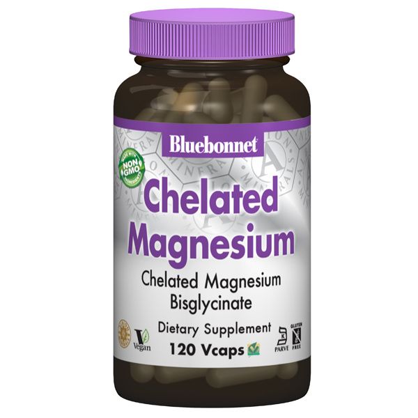 A bottle of Bluebonnet Chelated Magnesium Bisglycinate 200 mg
