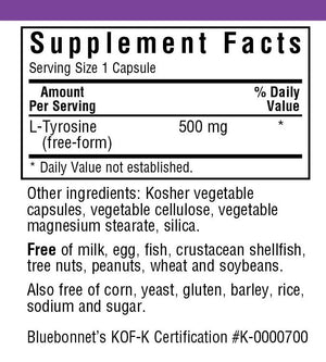 Supplement Facts for Bluebonnet L-Tyrosine 500 mg