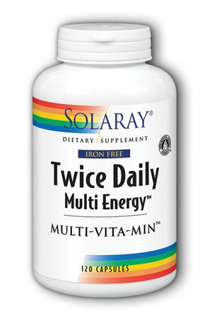 A bottle of Solaray Twice Daily Multi Energy™ Iron Free