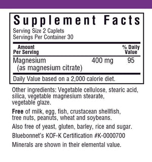 Supplement Facts for Bluebonnet Magnesium Citrate 400 mg
