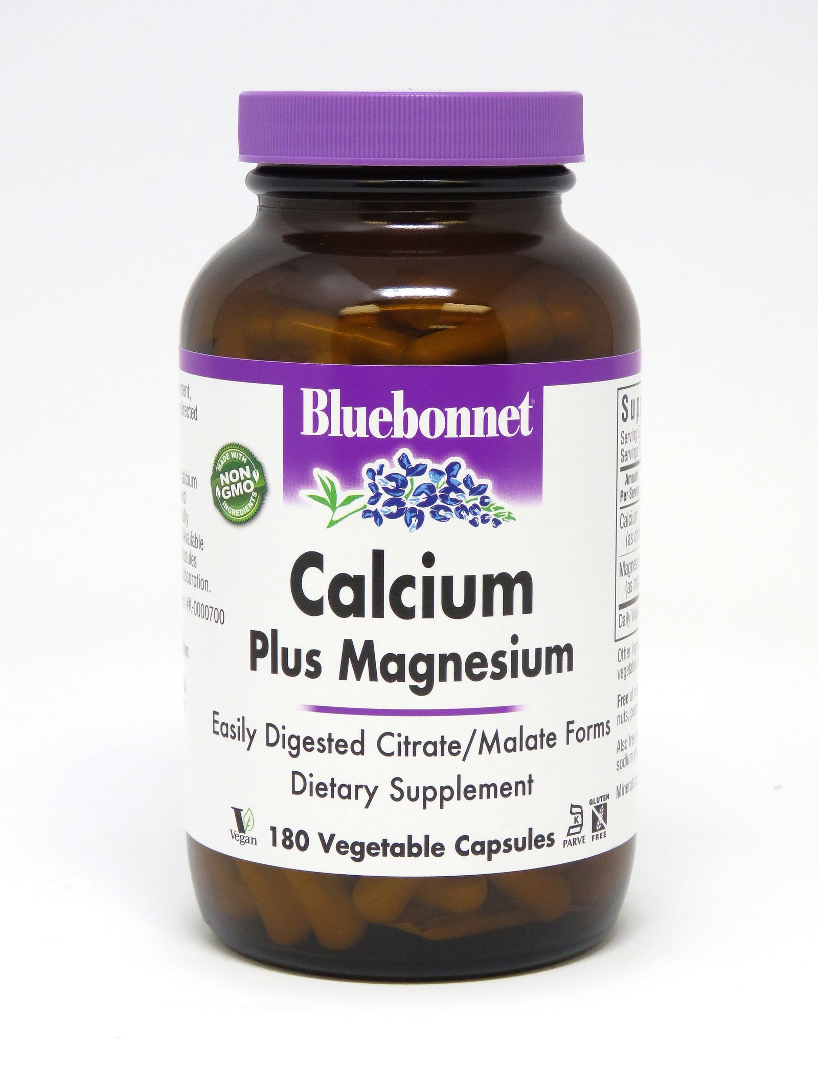 A bottle of Bluebonnet Calcium Plus Magnesium Capsules