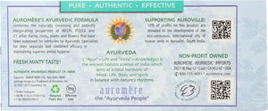 Back of package for Auromere Fresh Mint Ayurvedic Toothpaste