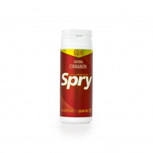 A bottle of Spry Gum Cinnamon With Xylitol - single tube