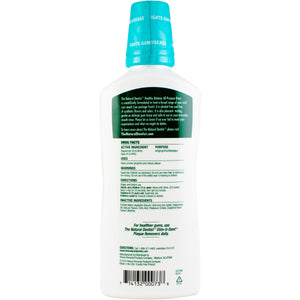 Back of the bottle with additional information for Natural Dentist Healthy Balance Mouth Rinse Peppermint Sage