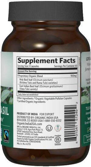 Tulsi - Holy Basil - Organic India - 90 capsules - Supplement Facts