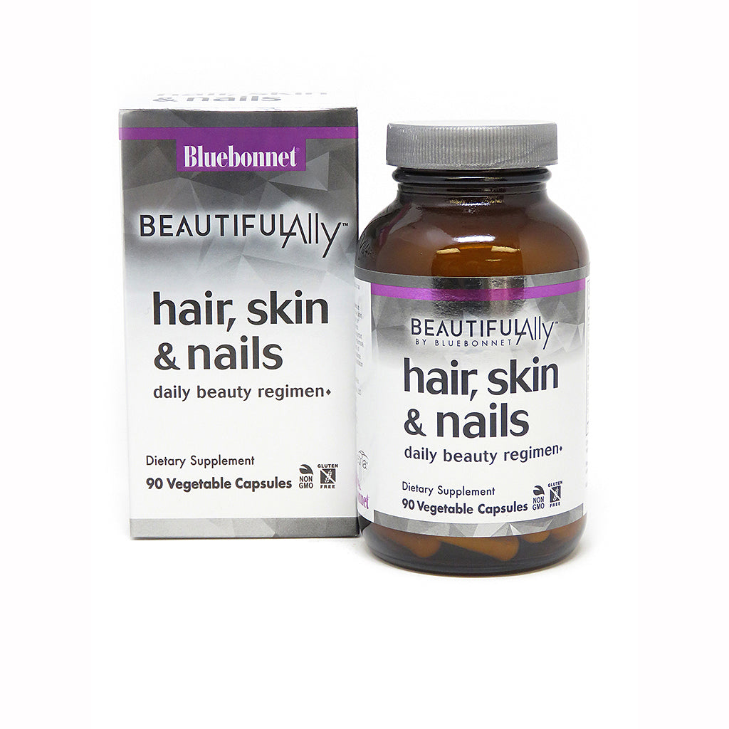 Package and bottle for Bluebonnet Beautiful Ally® Hair, Skin, & Nails