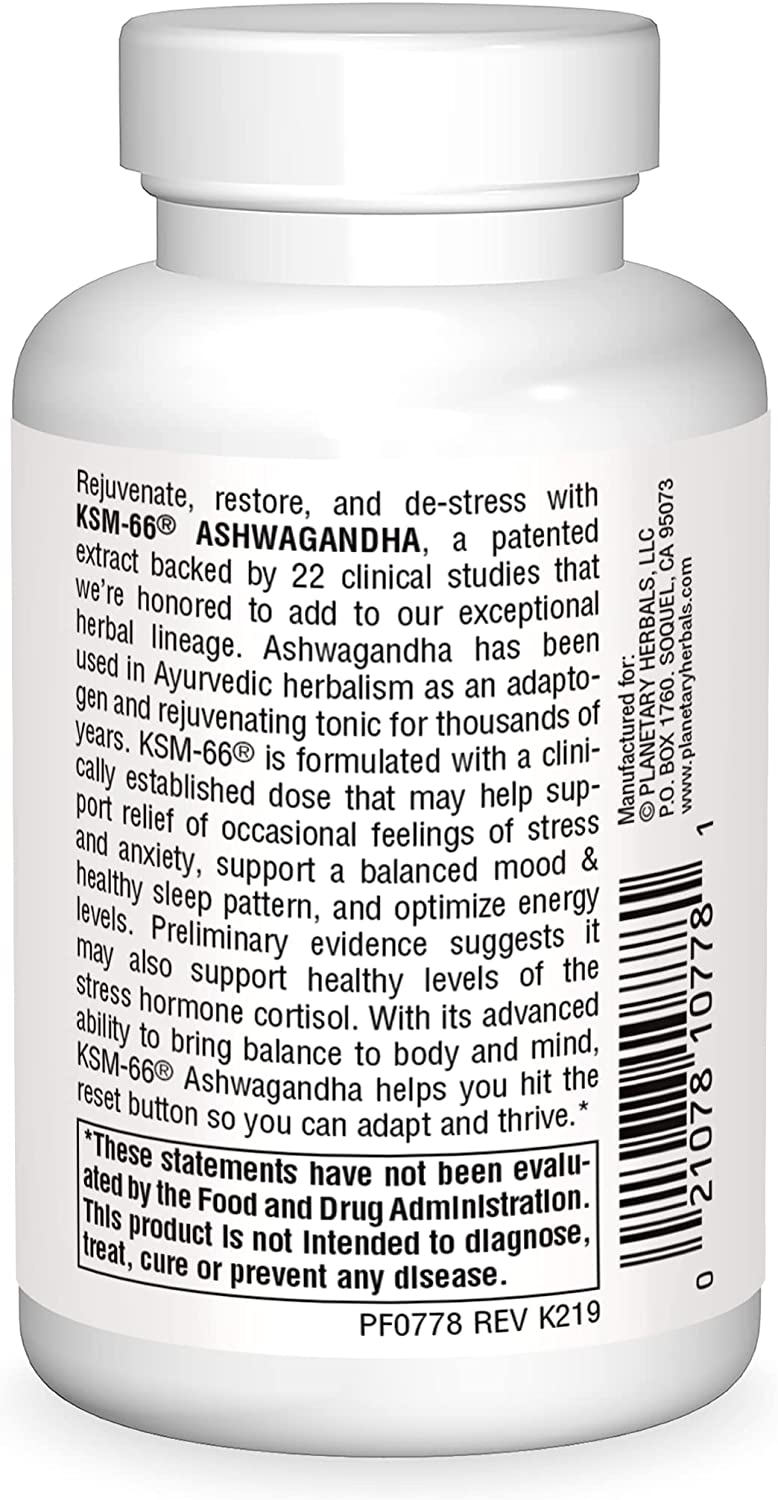 KSM-66 Ashwagandha Root Extract - Planetary Herbals - 120 capsules