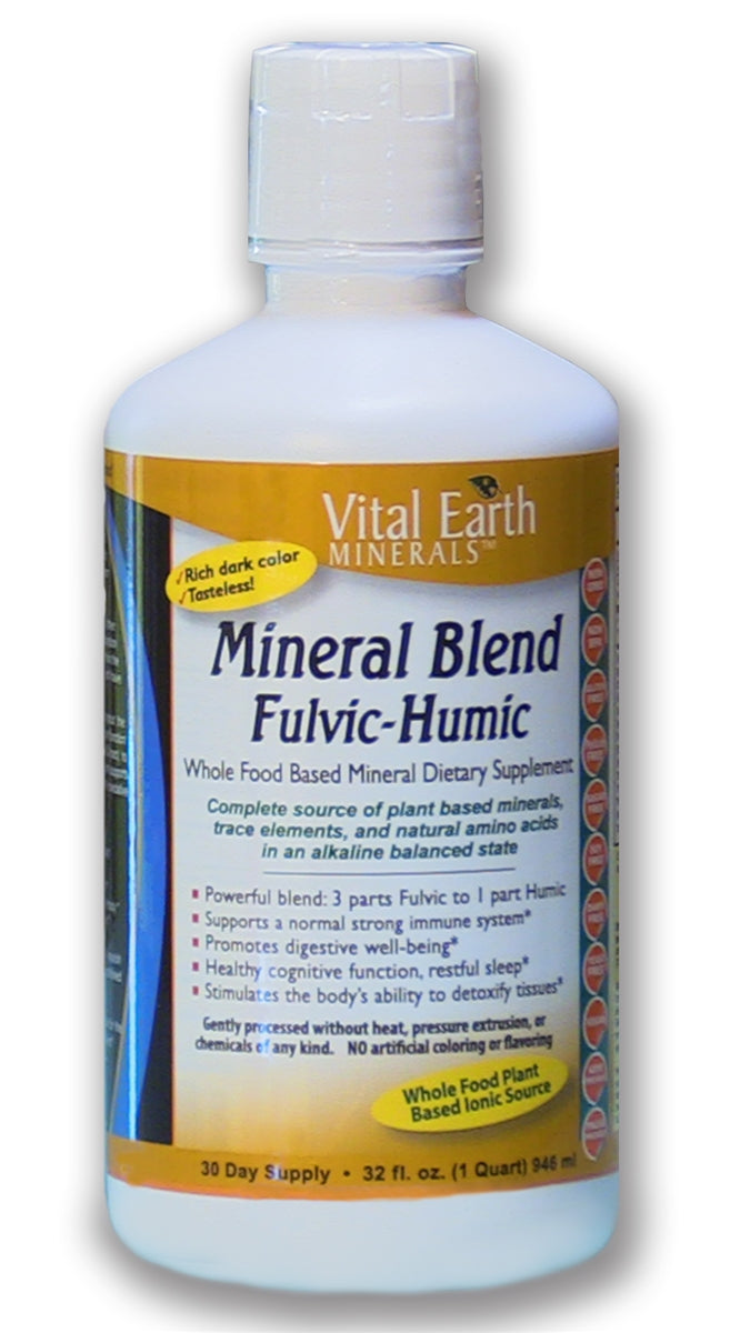 A bottle of Vital Earth Minerals Mineral Blend Fulvic-Humic 32 fl oz