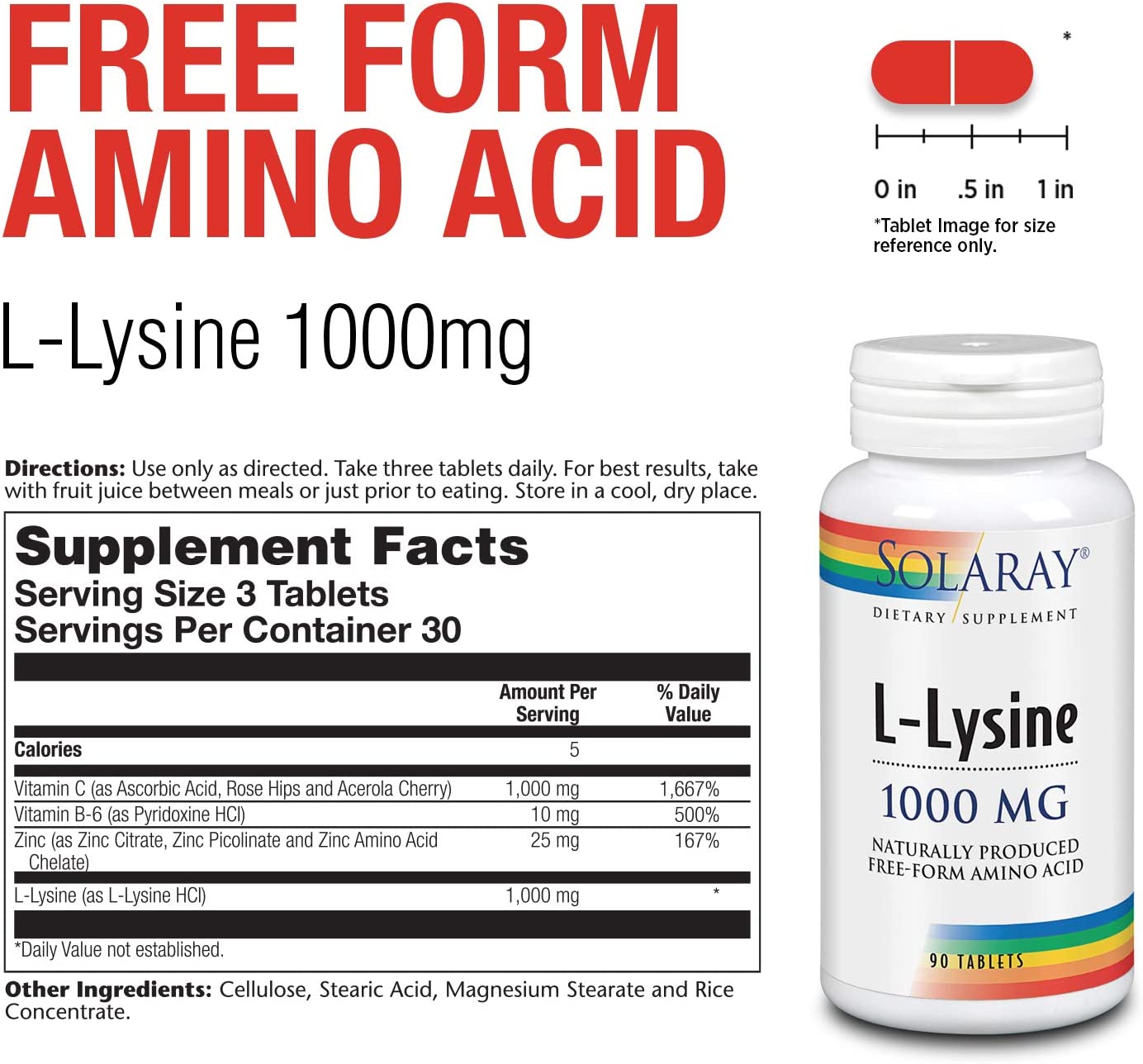 L-lysine 1000 mg - Solaray - 90 tablets