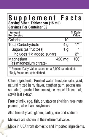 Supplement Facts for Bluebonnet Liquid Magnesium Citrate - Mixed Berry