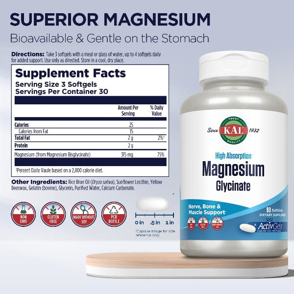 Magnesium Glycinate ActivGels - KAL - 90 softgels