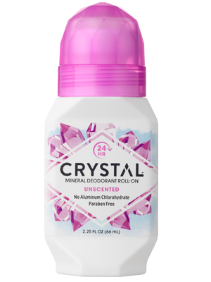 A bottle of Crystal Body Deodorant Roll-On Unscented