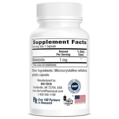 A bottle Bio-Tech Pharmacal Melatonin 1 mg