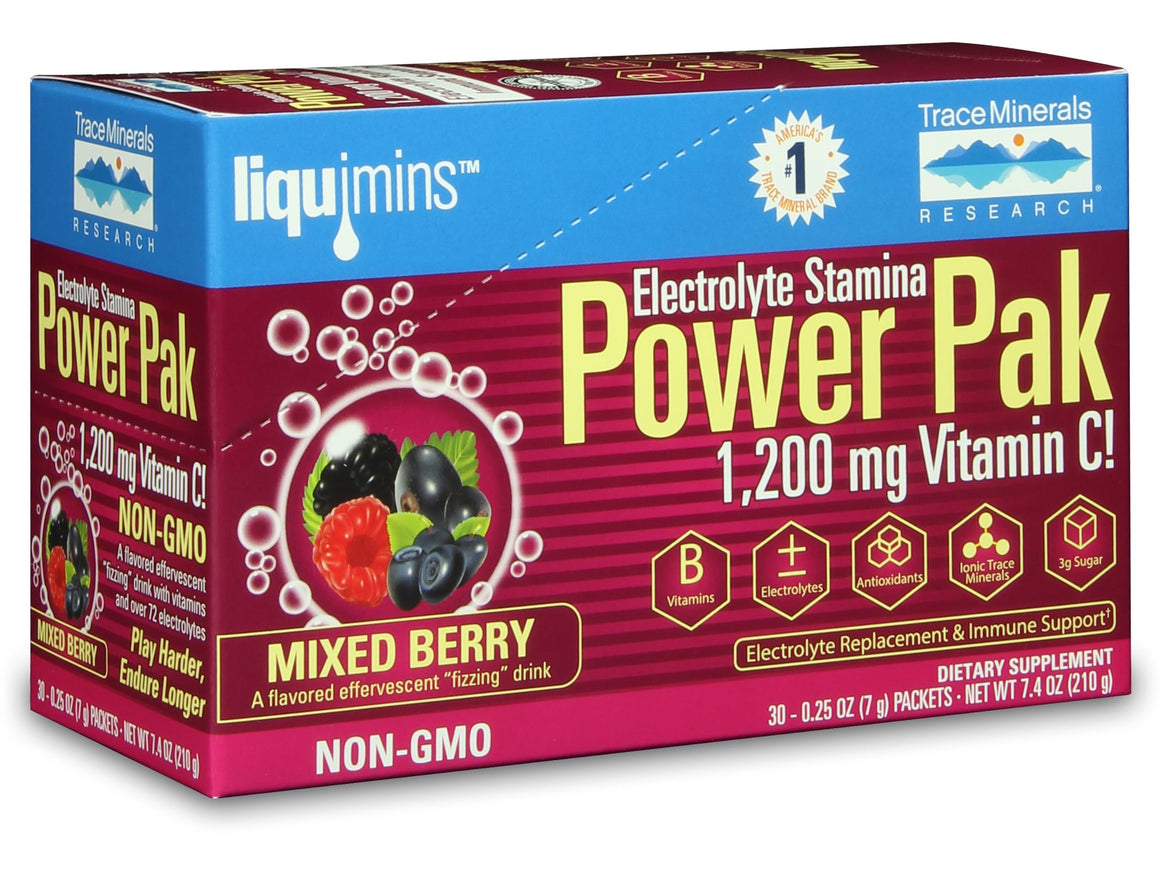 A package of Electrolyte Stamina Power Pak NON-GMO Mixed Berry
