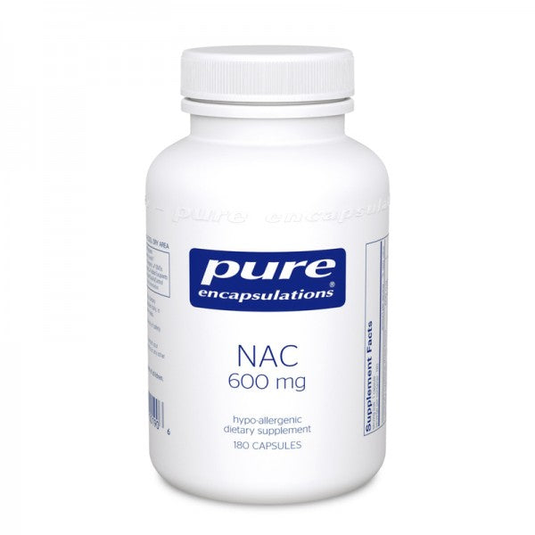 A bottle of Pure NAC (n-acetyl-l-cysteine) 600 mg