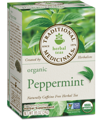 A box of Traditional Medicinals Organic Peppermint Tea
