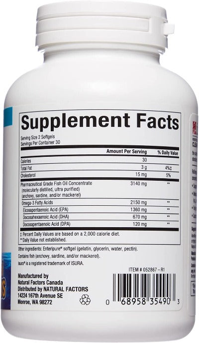 RxOmega-3 Ultra Strength - Natural Factors 60 enteric coated softgels