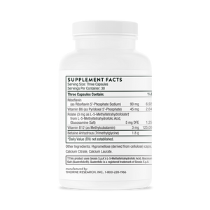 Side of bottle with Supplemental Facts for Throne Methyl-Guard Plus®
