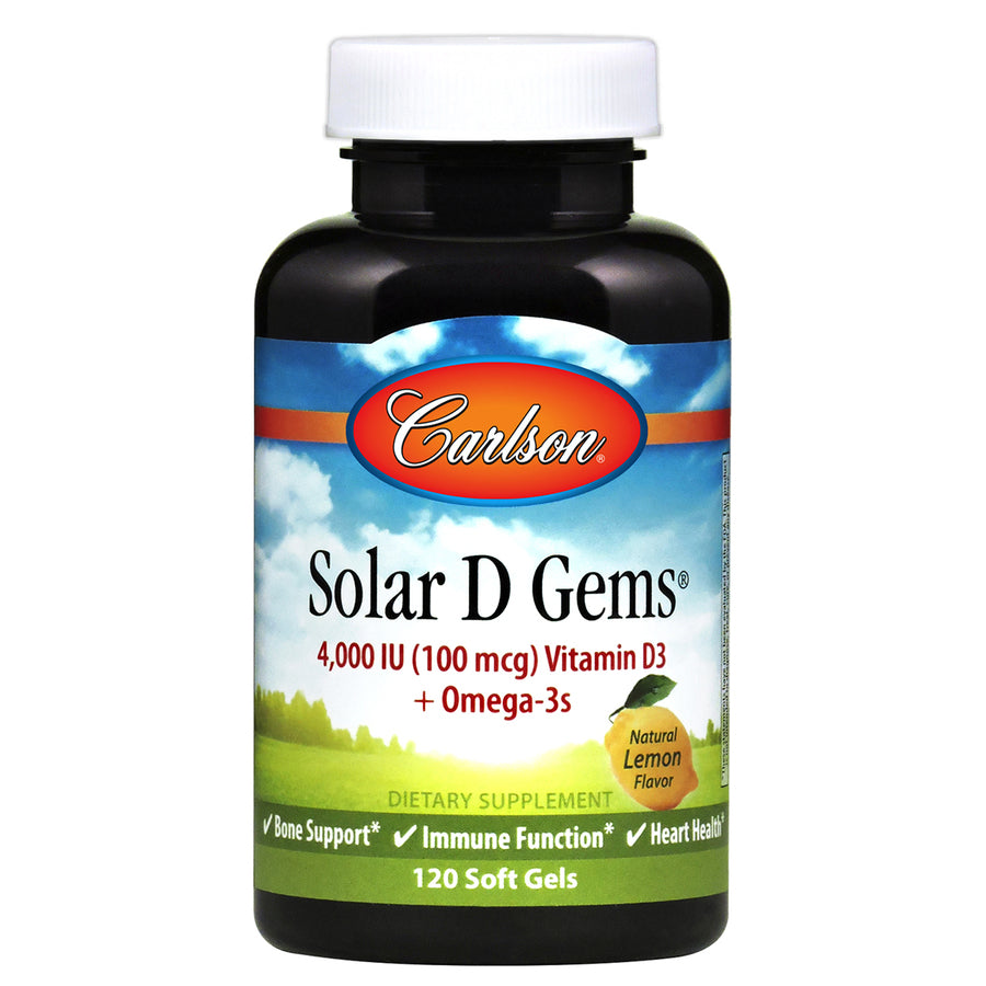A bottle of Carlson Solar D Gems® 4,000 IU