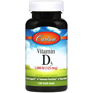 A bottle of Carlson Vitamin D3 5,000 IU