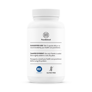 Side of the bottle with additional information for Thorne Basic Nutrients 2/Day - NSF Certified for Sport